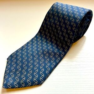 Brooks Brothers USA Mens Navy Blue Geometric Pattern Links Silk Neck Tie Necktie